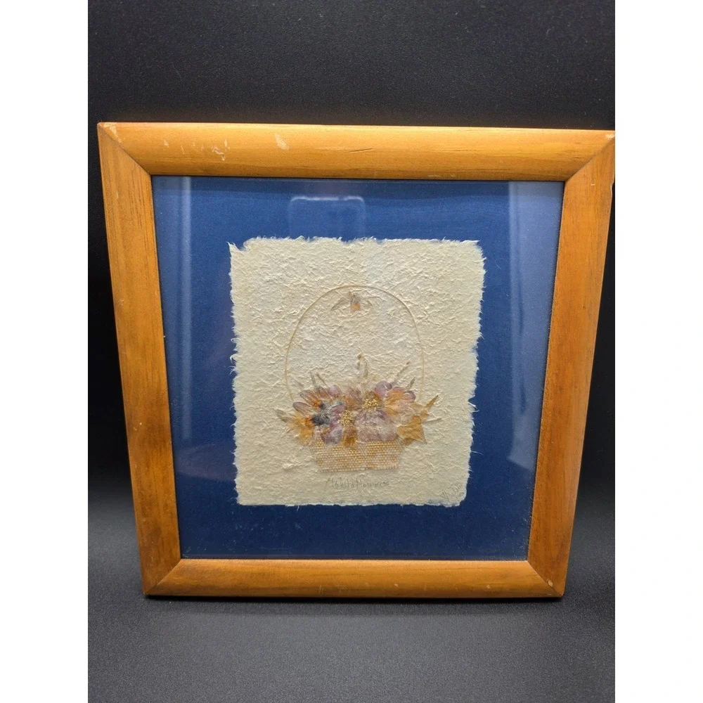 Framed Pressed Dried Flowers in Basket Art!  Wildflower 10.5 x 11 SIGNED